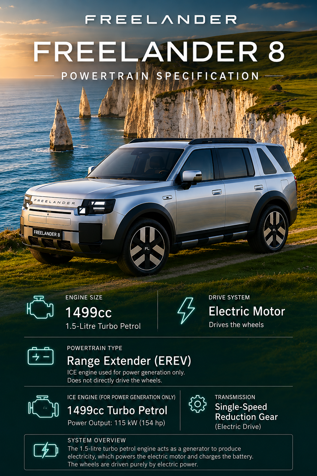 Freelander 8 EREV powertrain layout